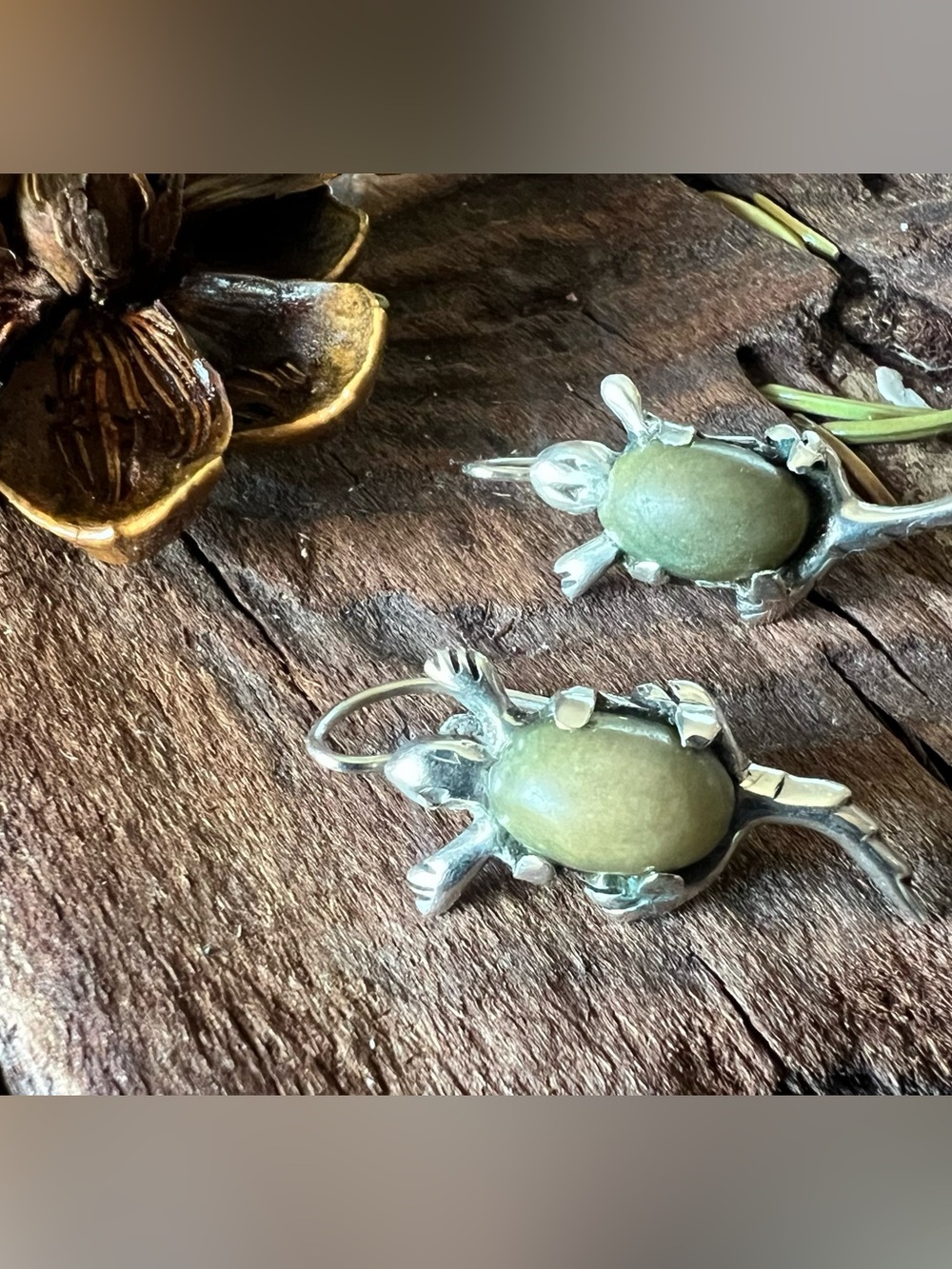 Taxco Mexico Green Earrings Lizard Reptile Crocodile Hooks Green Onyx ?